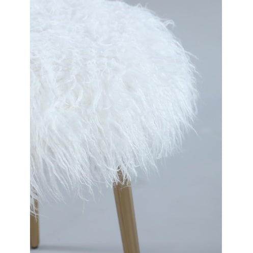 Ravni Faux Fur Accent Ottoman With Gold Legs