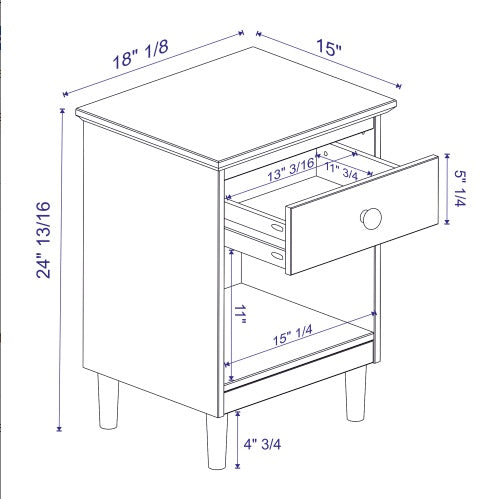 Classic 1-Drawer Solid Wood Nightstand With Cubby Caramel