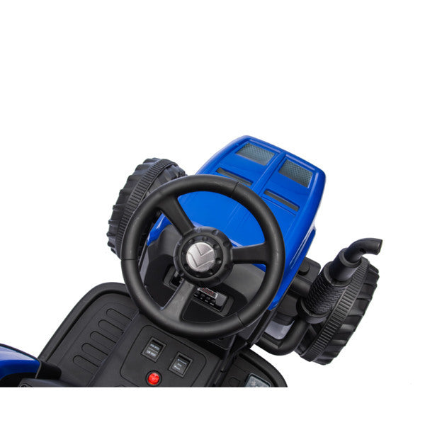 Blue, 12V7AH Battery Powered Toy Tractor With Trailer
