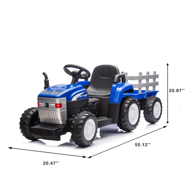 Blue, 12V7AH Battery Powered Toy Tractor With Trailer