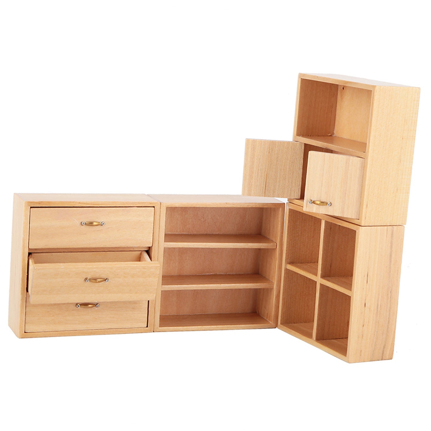 1:12 Mini Wood Cabinet Furniture Living Room Bedroom Cabinet Unit for Dollhouse(Burlywood)