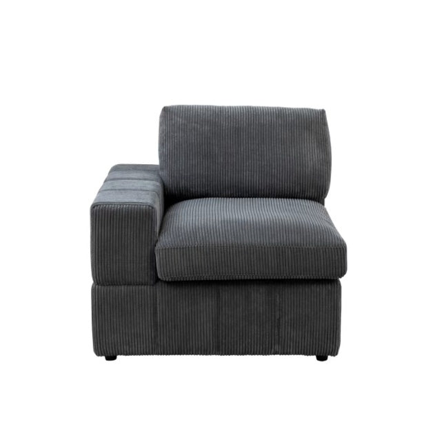 Dark Grey Corduroy Living Room Double Armrests 3-Piece Sofa