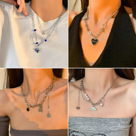European and American style fashion double-layered love necklace for women splicing cold style women's hip-hop long sweater sweater chain ins trend