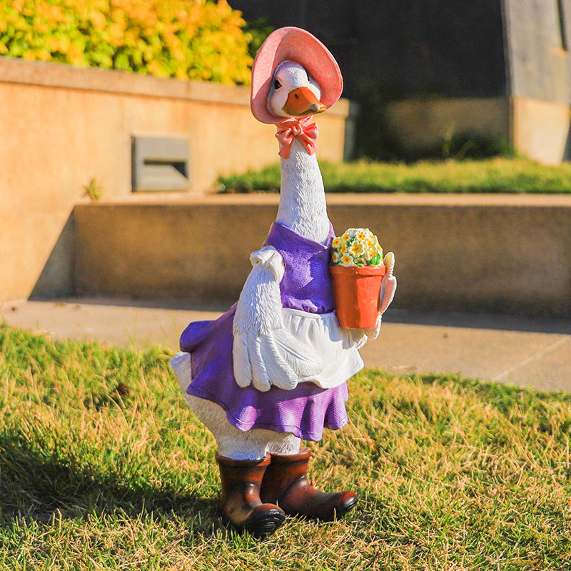 Cute Resin Duck Outdoor Statue Flexible Simulation Duck Ornaments For Outdoor Yard Lawn Garden Decorations