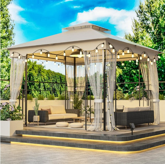 Metal Gazebo With Mosquito Net And Sunshade Galvanized Steel Design Outdoor Tent