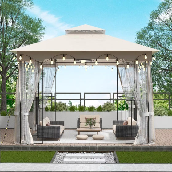 Metal Gazebo With Mosquito Net And Sunshade Galvanized Steel Design Outdoor Tent