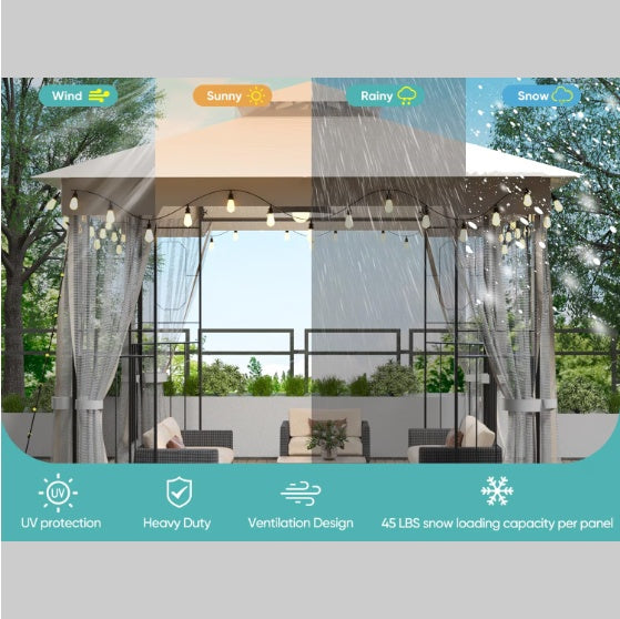 Metal Gazebo With Mosquito Net And Sunshade Galvanized Steel Design Outdoor Tent