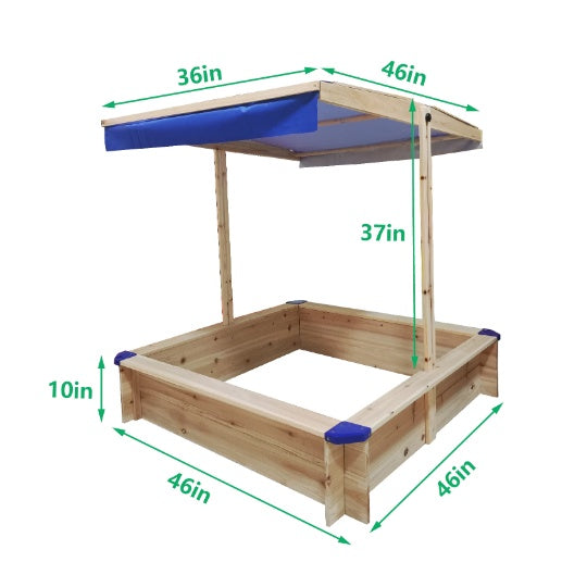 Children's Wooden Sandbox With Adjustable Canopy, Sandpit With Covers Kids Wood Playset Outdoor Backyard - Upgrade Retractable