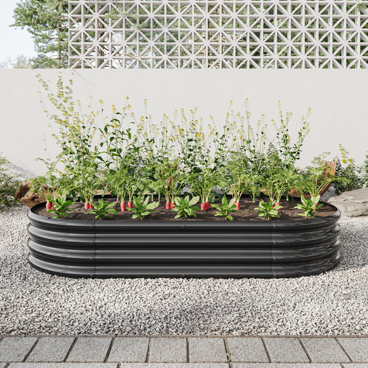 Large Oval Shaped Metal Raised Planter Outdoor Garden Plant Vegetable Bed_0