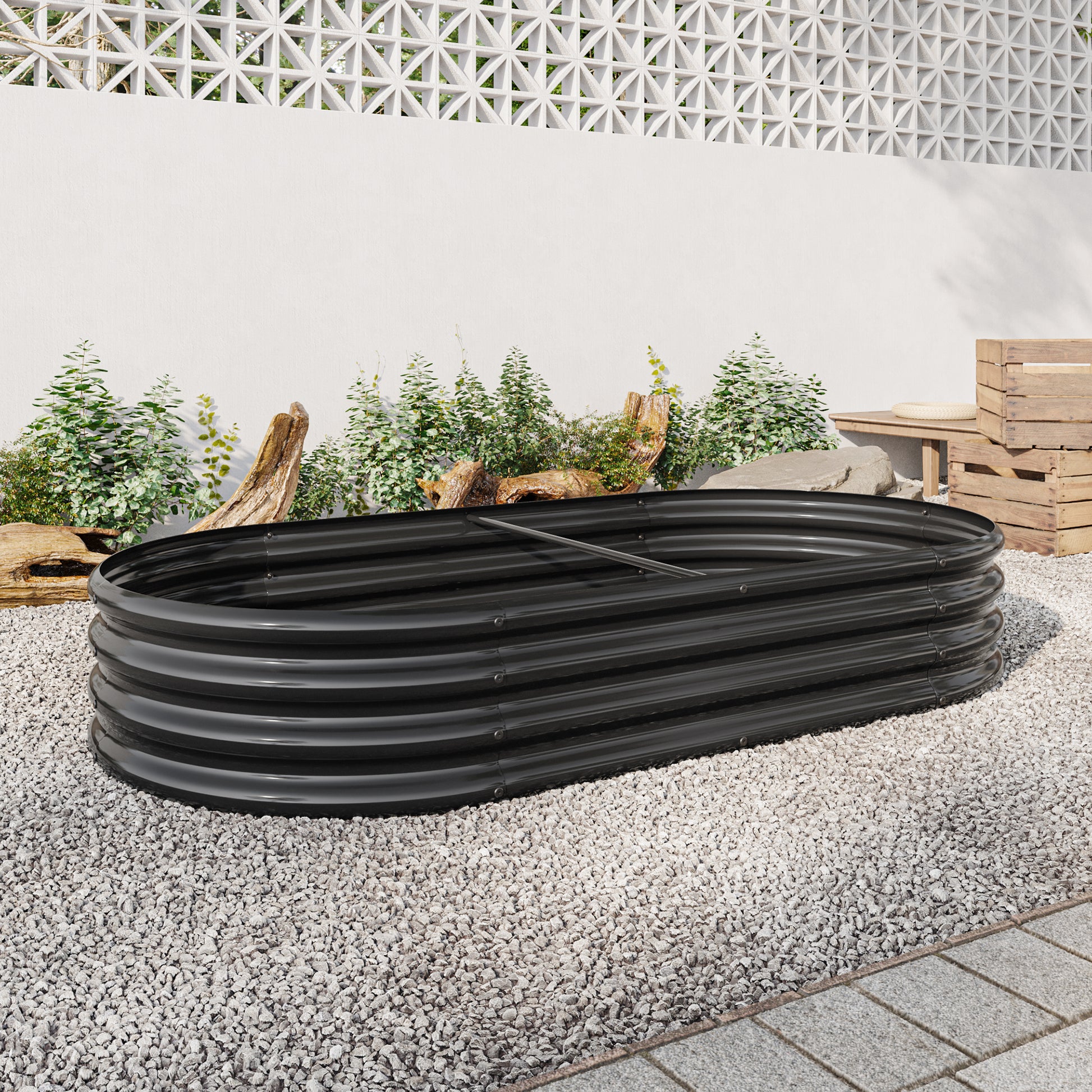 Large Oval Shaped Metal Raised Planter Outdoor Garden Plant Vegetable Bed_8