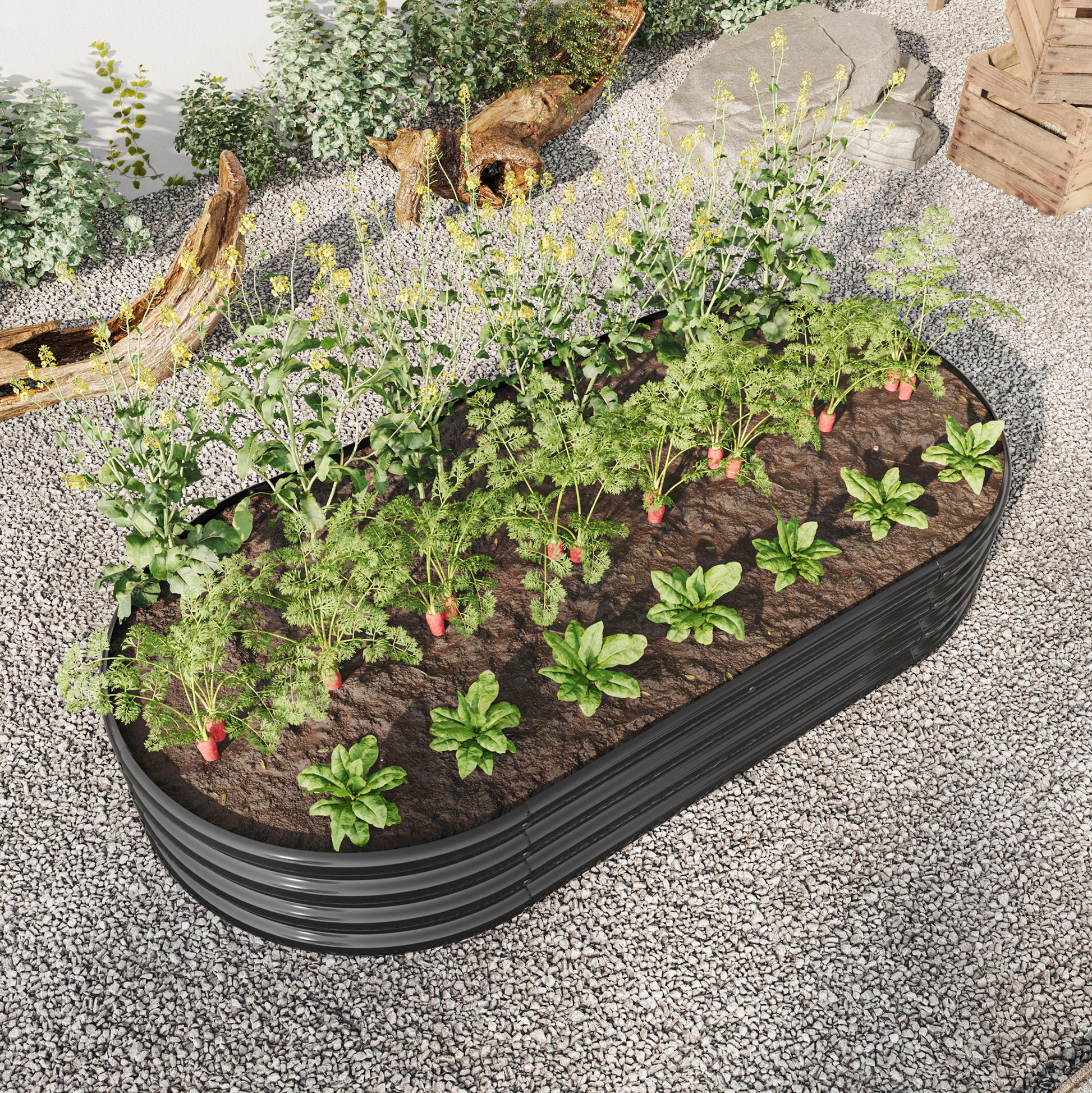 Large Oval Shaped Metal Raised Planter Outdoor Garden Plant Vegetable Bed_2
