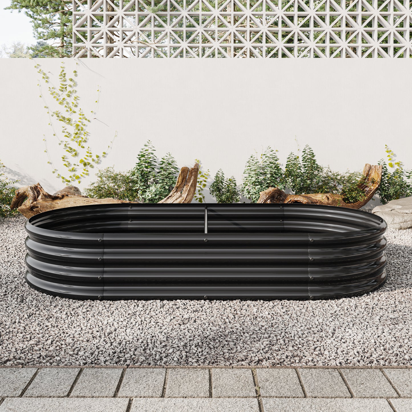 Large Oval Shaped Metal Raised Planter Outdoor Garden Plant Vegetable Bed_3