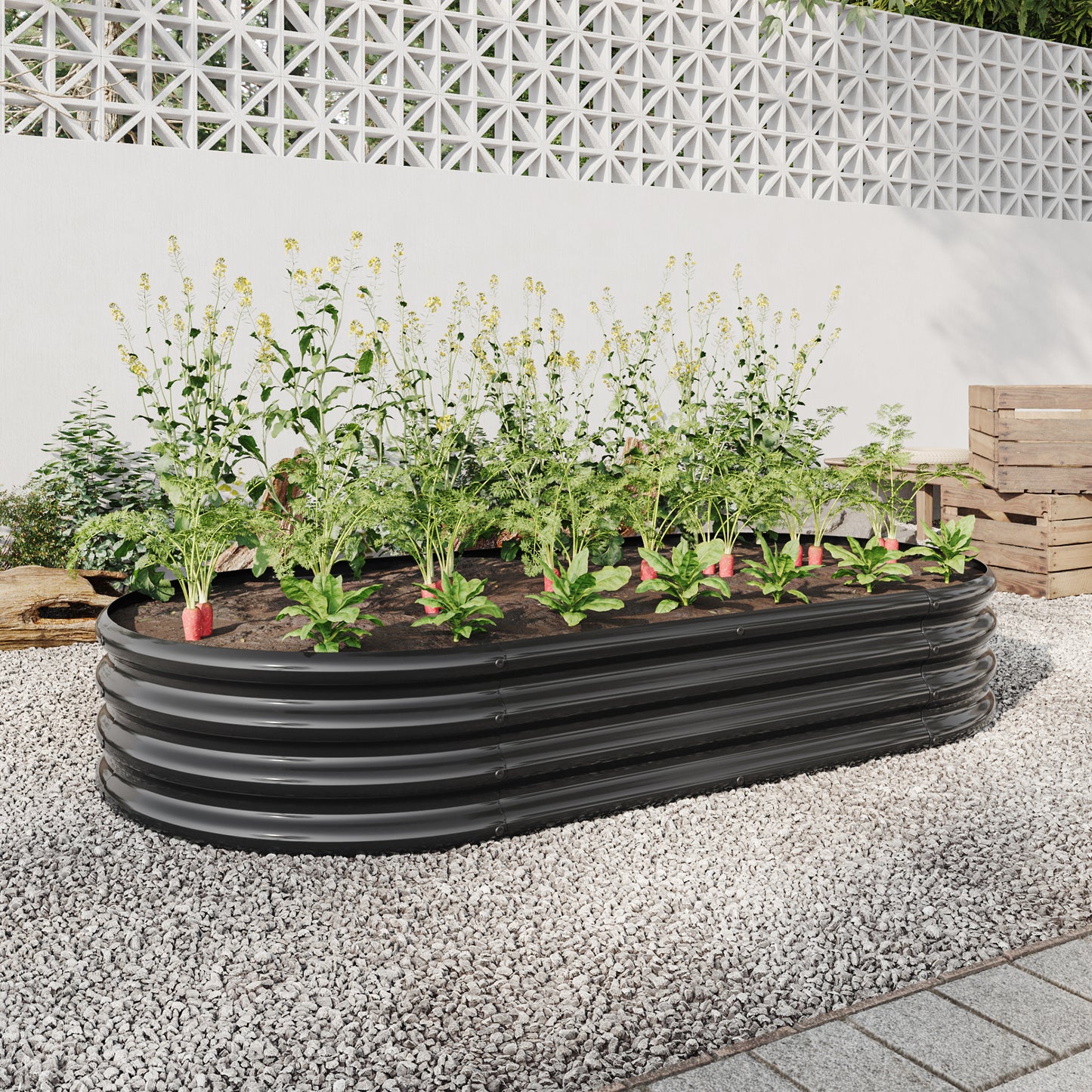Large Oval Shaped Metal Raised Planter Outdoor Garden Plant Vegetable Bed_1