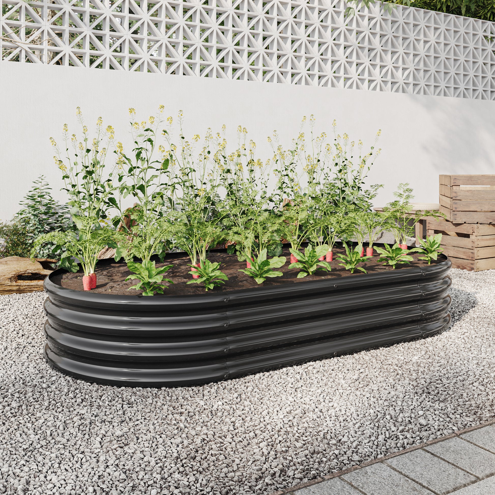Large Oval Shaped Metal Raised Planter Outdoor Garden Plant Vegetable Bed_1