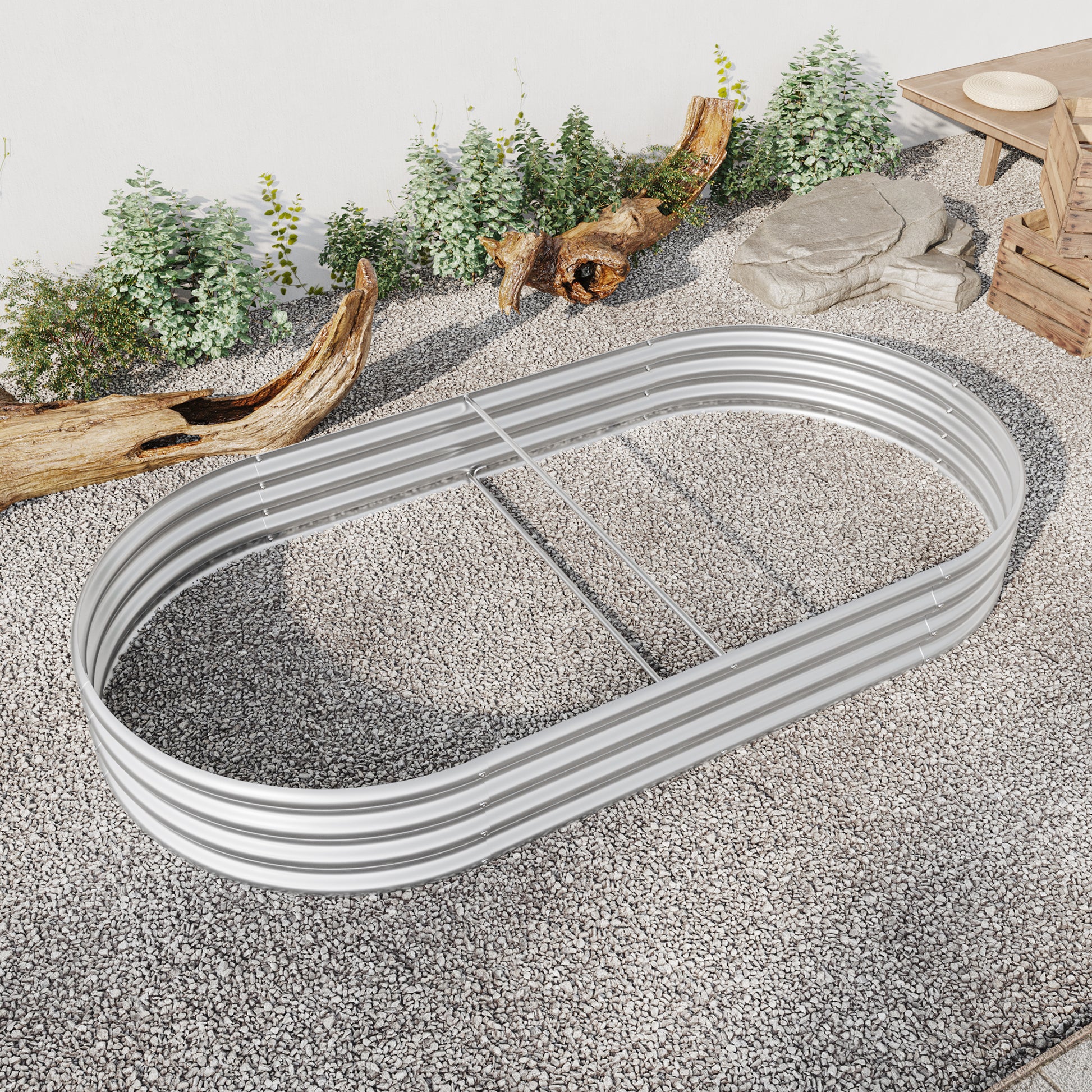 Oval Shaped Metal Raised Garden Bed Herbs and Vegetable Planter- Silver_5