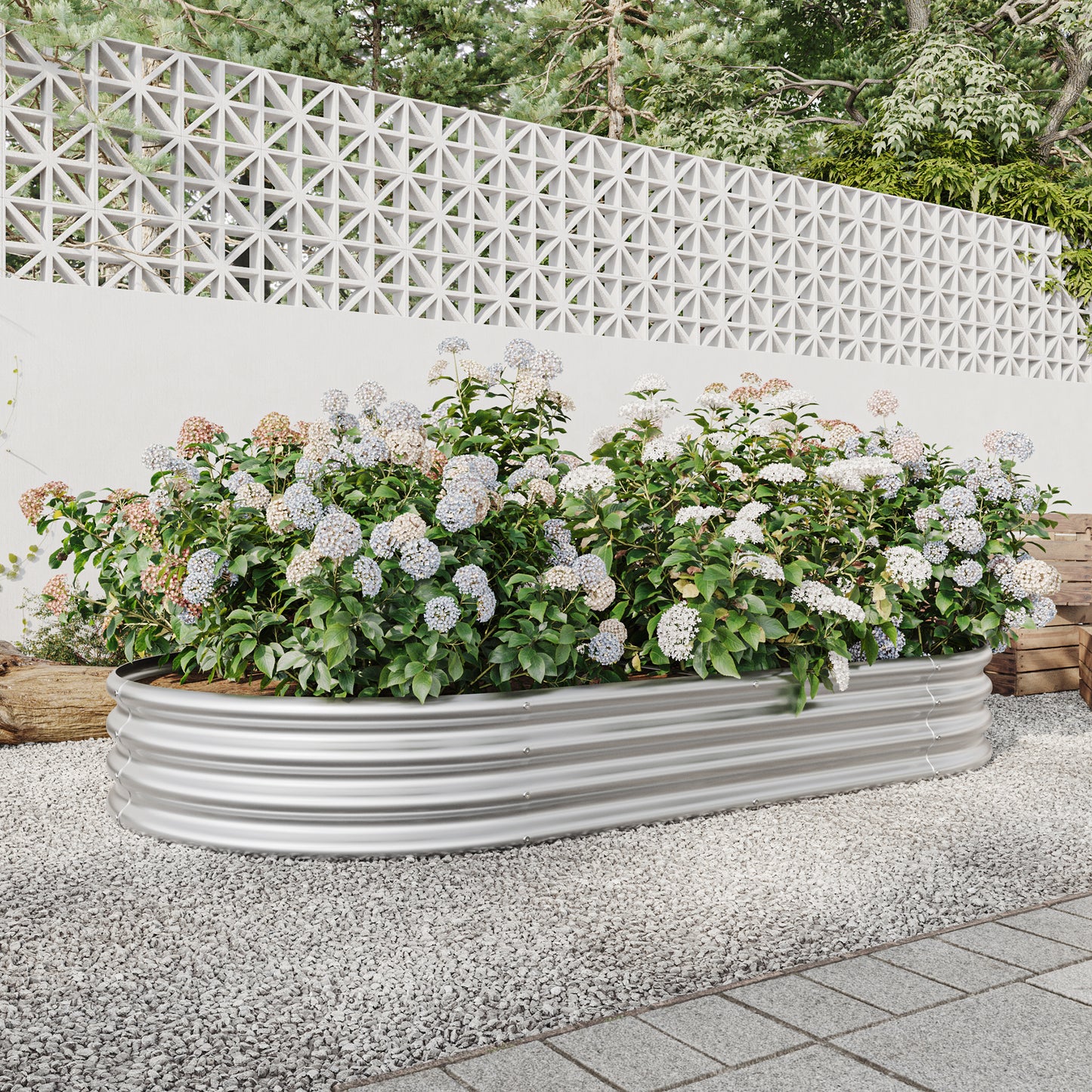 Oval Shaped Metal Raised Garden Bed Herbs and Vegetable Planter- Silver_1