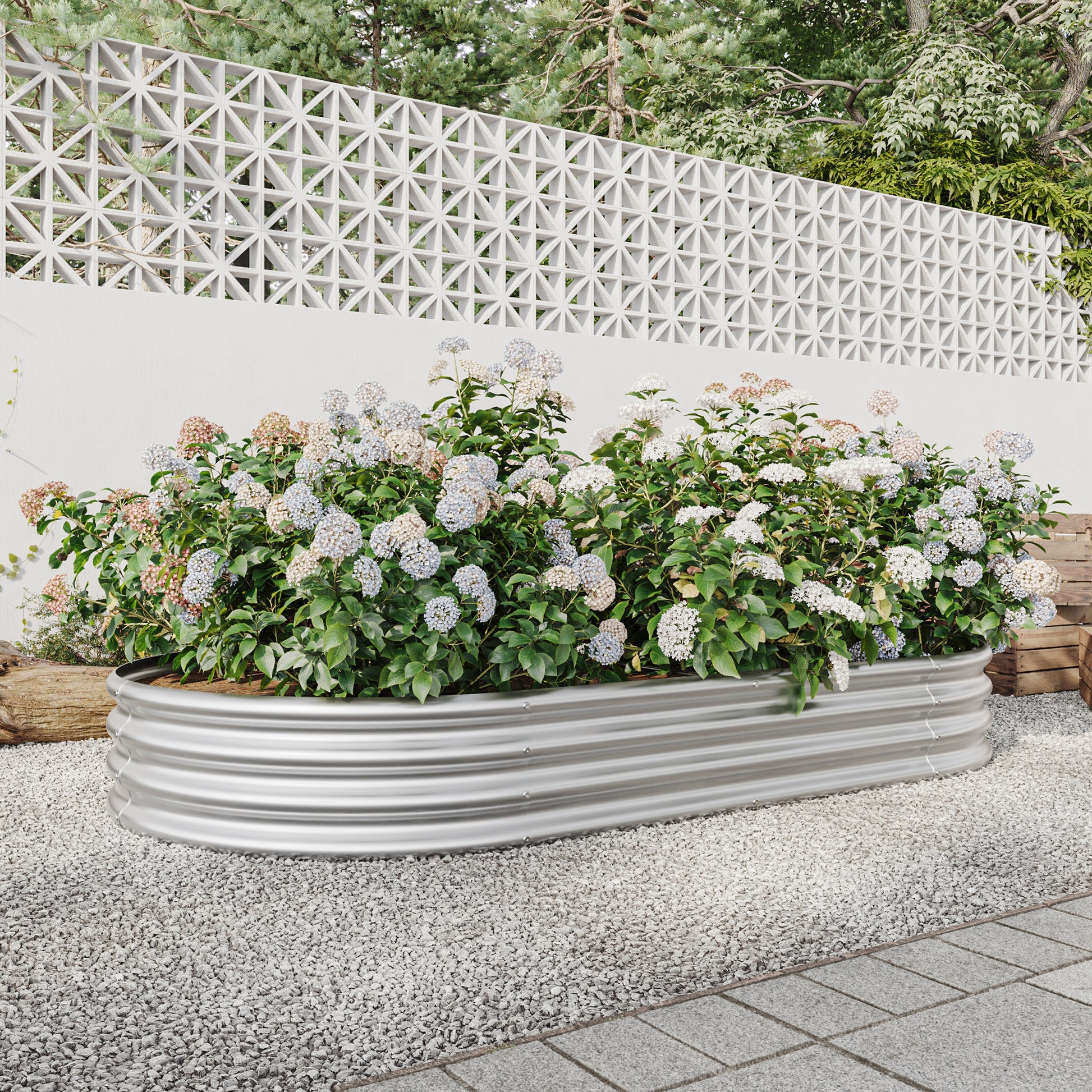 Oval Shaped Metal Raised Garden Bed Herbs and Vegetable Planter- Silver_1