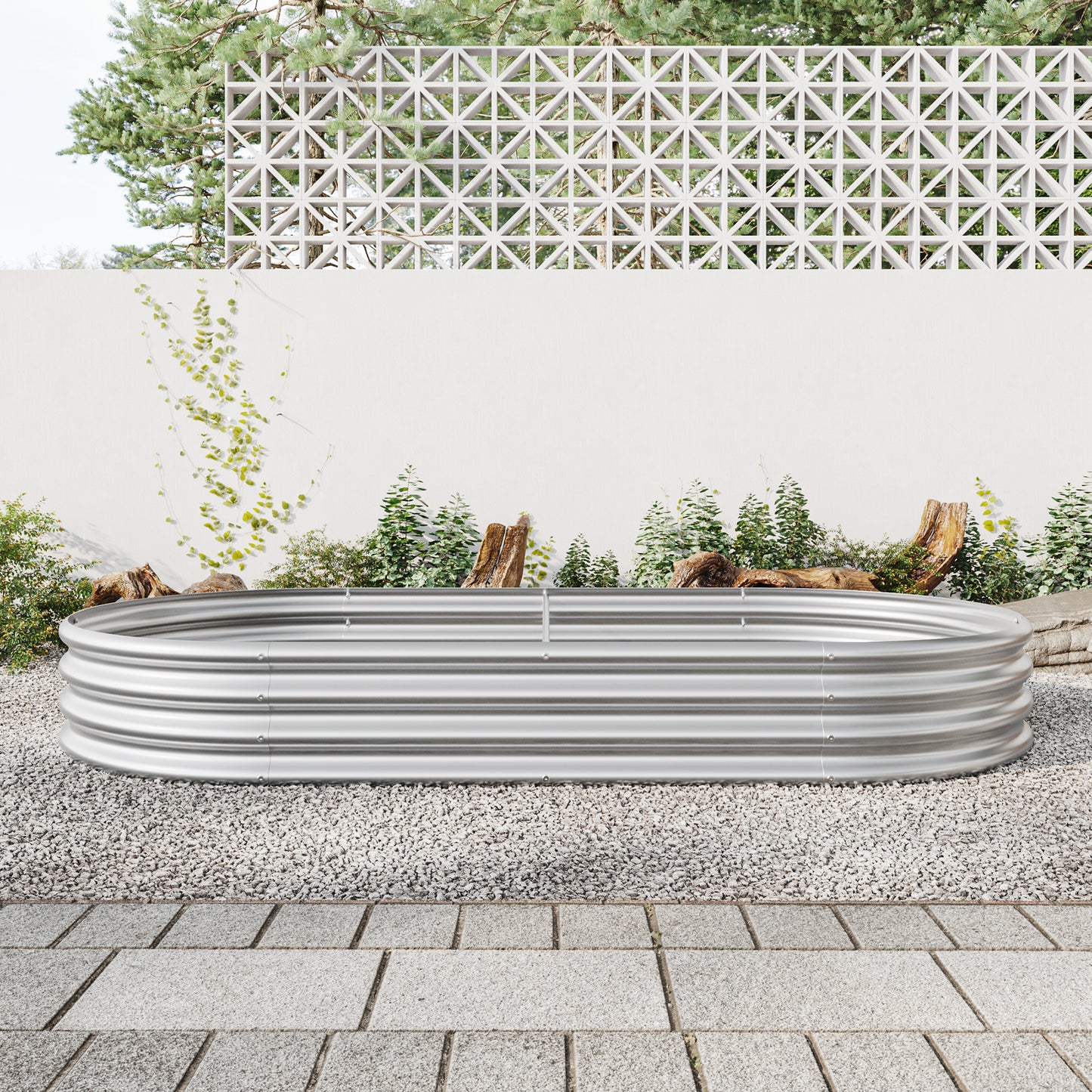 Oval Shaped Metal Raised Garden Bed Herbs and Vegetable Planter- Silver_3