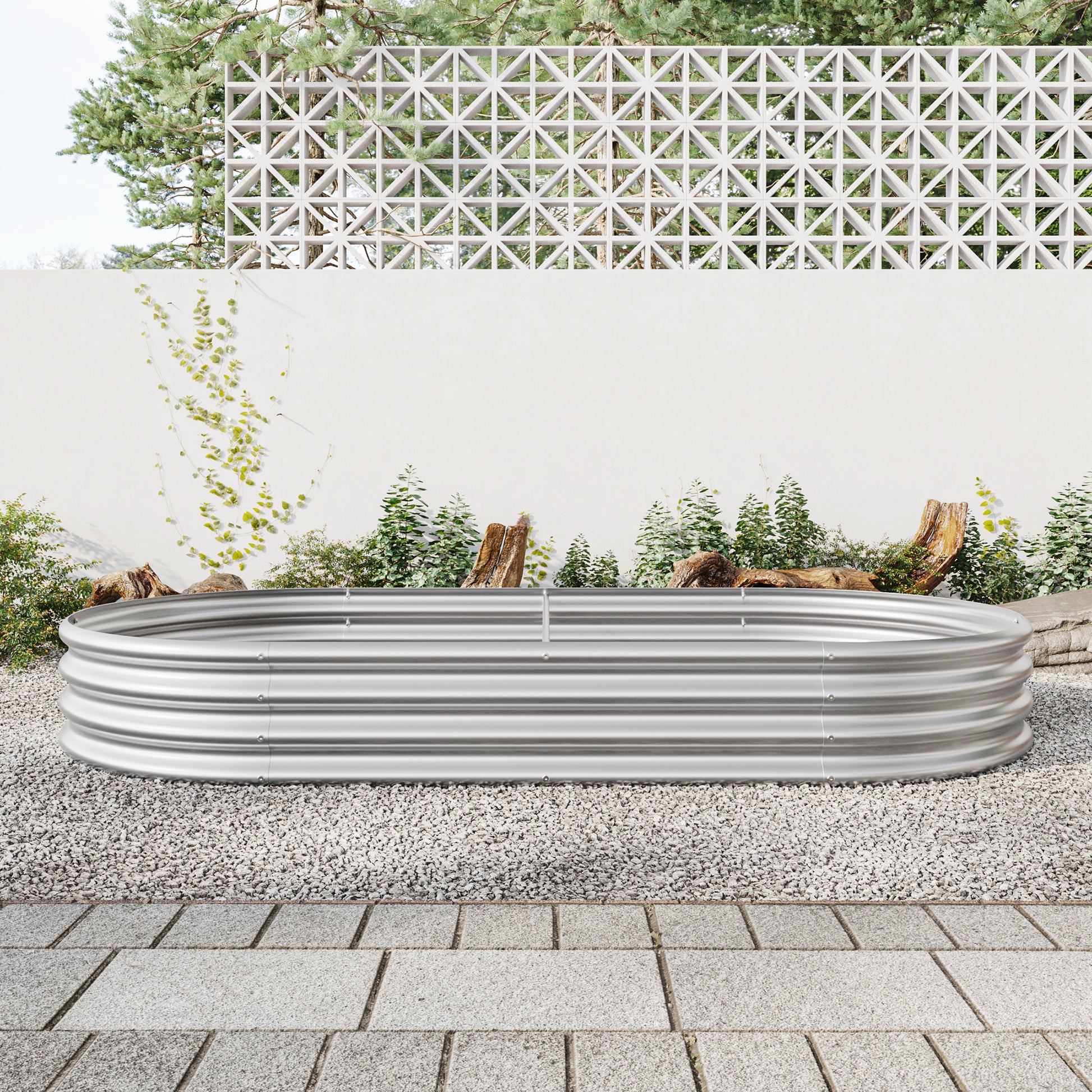 Oval Shaped Metal Raised Garden Bed Herbs and Vegetable Planter- Silver_3