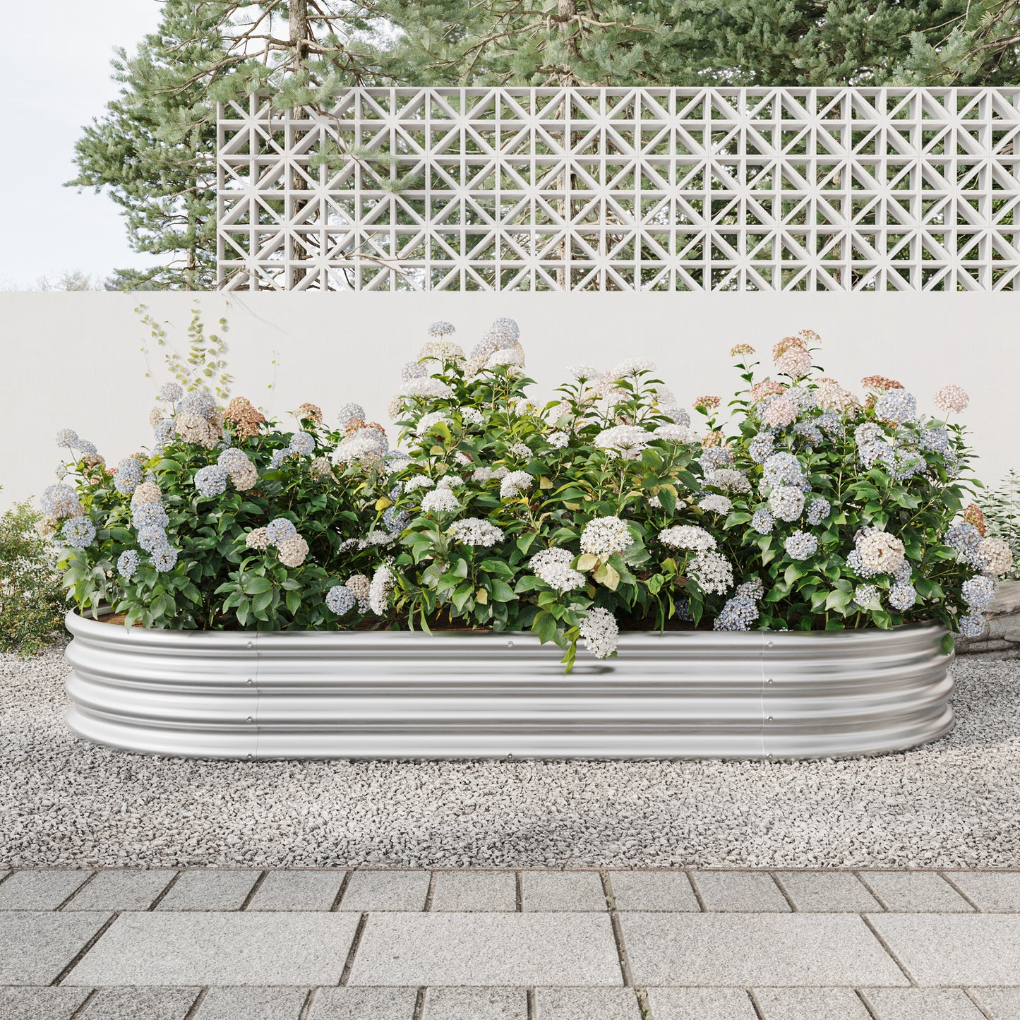 Oval Shaped Metal Raised Garden Bed Herbs and Vegetable Planter- Silver_0