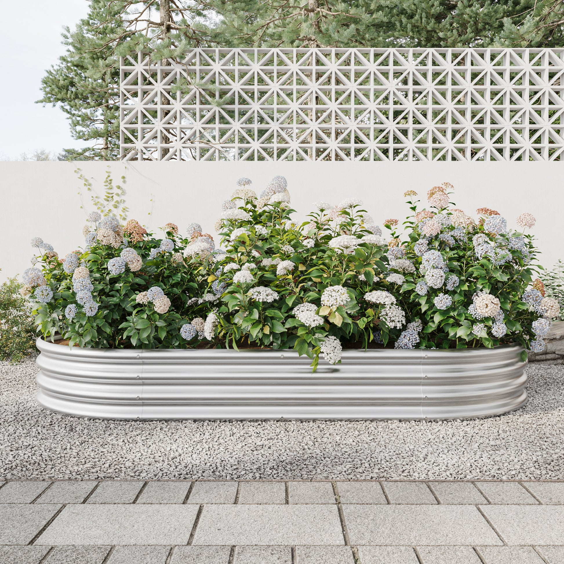 Oval Shaped Metal Raised Garden Bed Herbs and Vegetable Planter- Silver_0