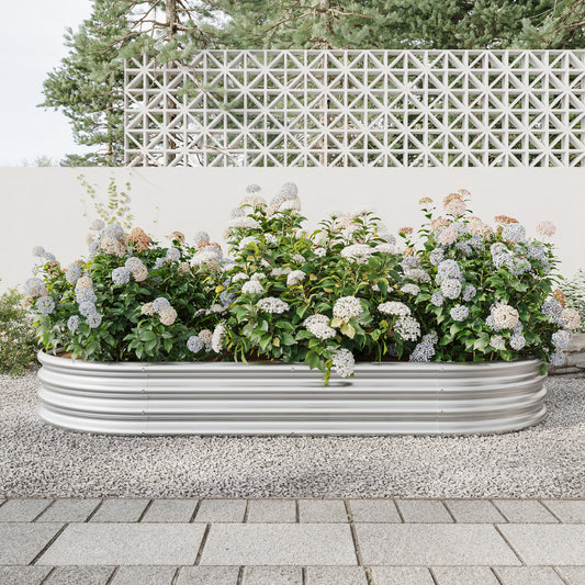 Oval Shaped Metal Raised Garden Bed Herbs and Vegetable Planter- Silver_0