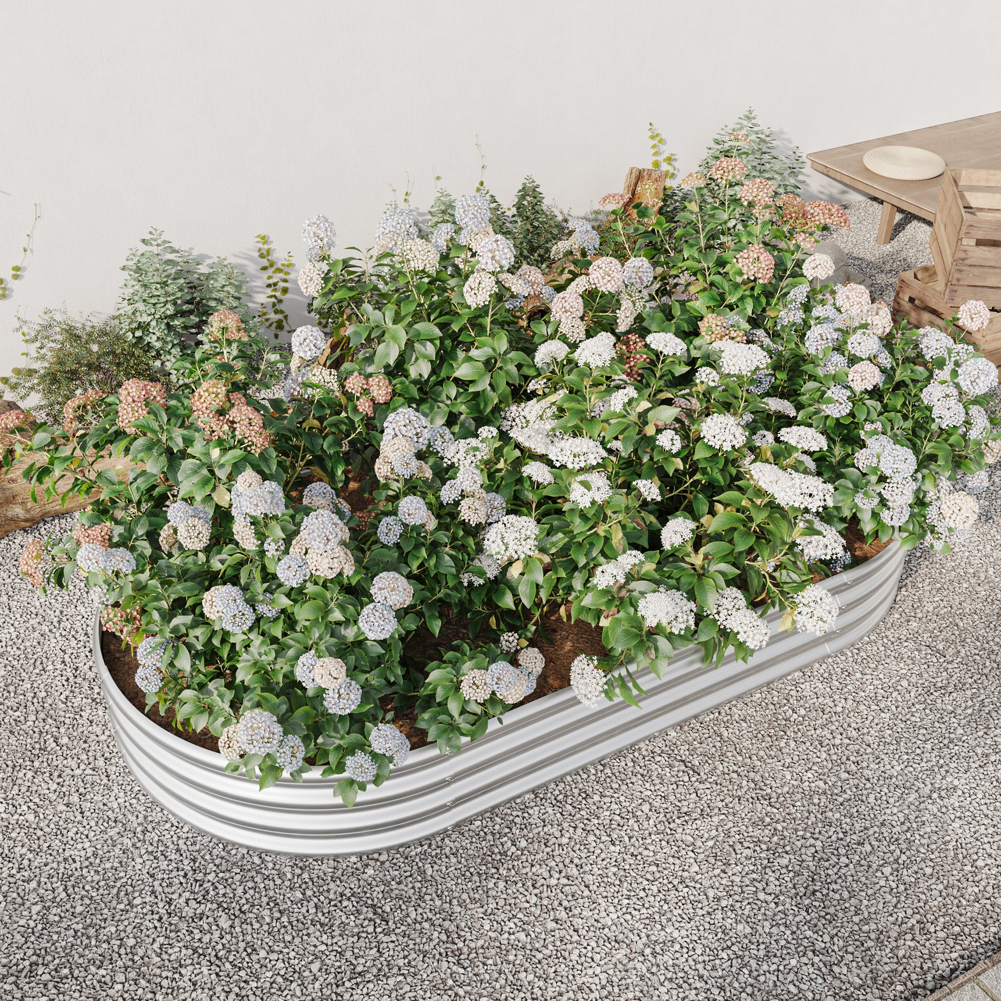 Oval Shaped Metal Raised Garden Bed Herbs and Vegetable Planter- Silver_2