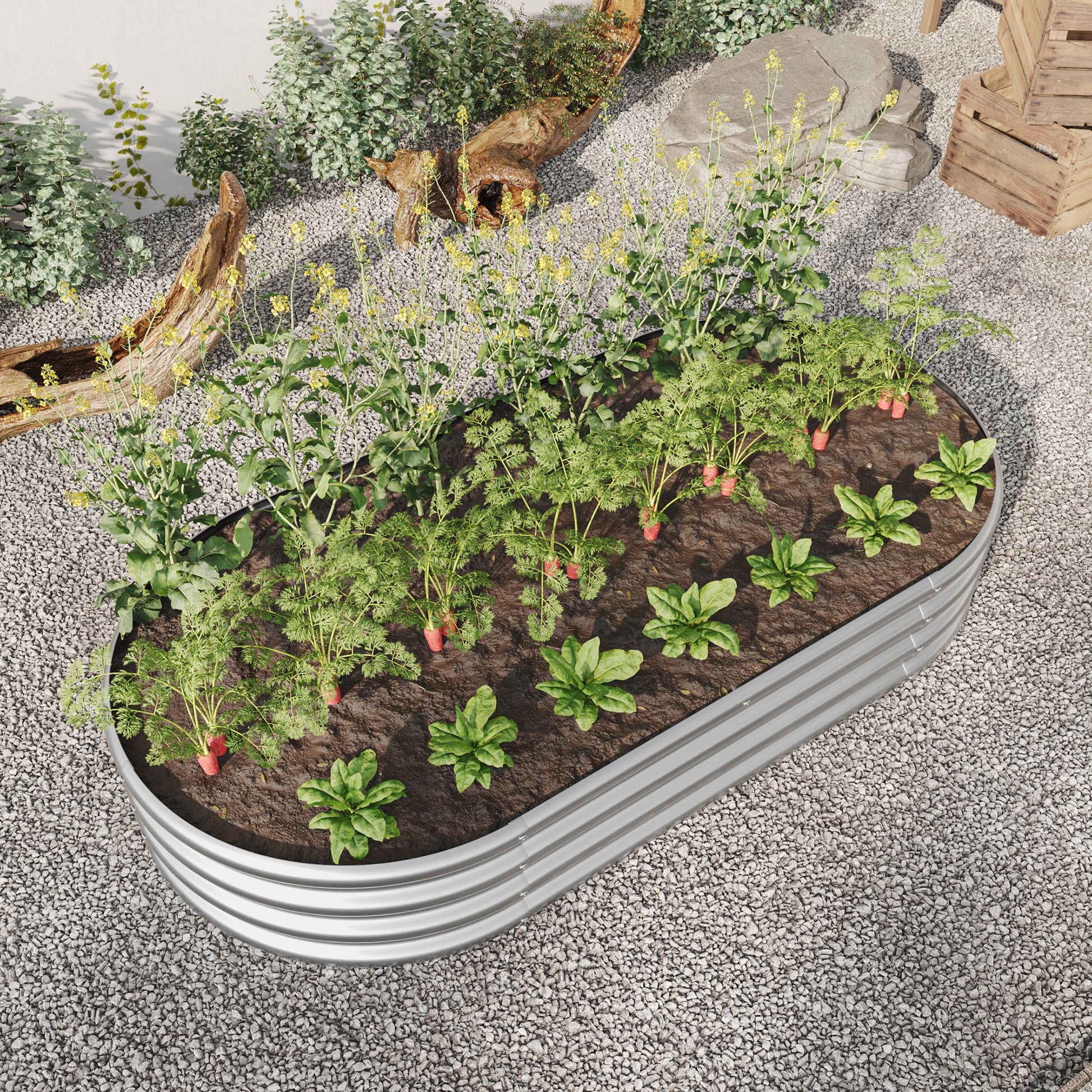 Oval-Shaped Large Metal Raised Garden Bed Herbs and Vegetable Planter_3