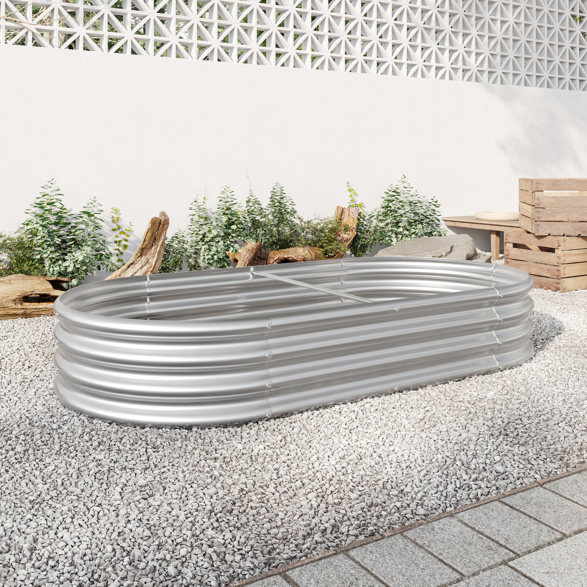 Oval-Shaped Large Metal Raised Garden Bed Herbs and Vegetable Planter_5