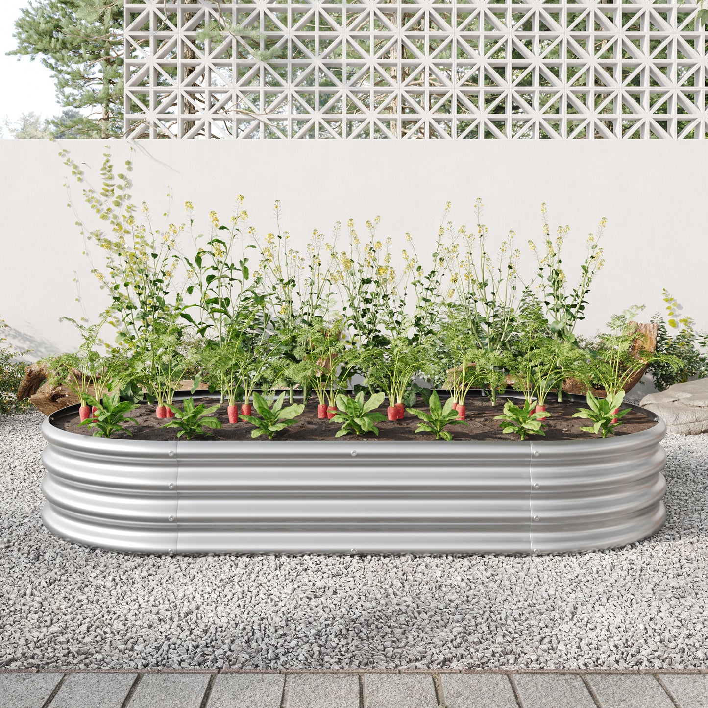 Oval-Shaped Large Metal Raised Garden Bed Herbs and Vegetable Planter_0