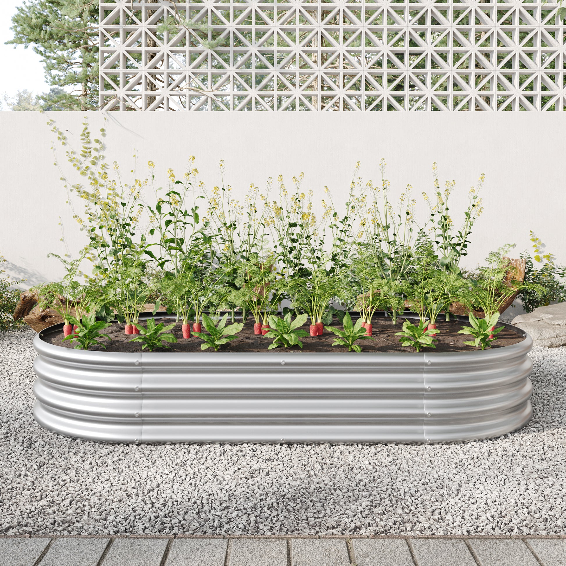 Oval-Shaped Large Metal Raised Garden Bed Herbs and Vegetable Planter_0