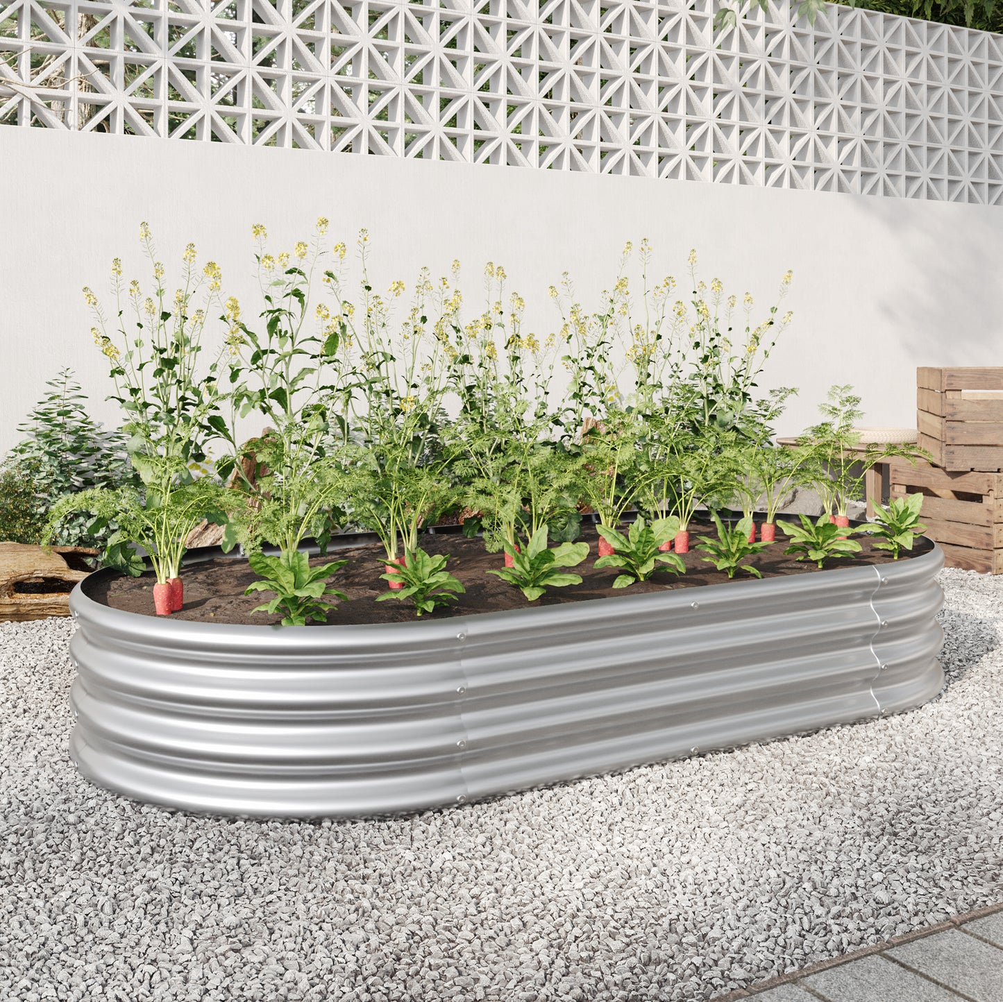 Oval-Shaped Large Metal Raised Garden Bed Herbs and Vegetable Planter_7