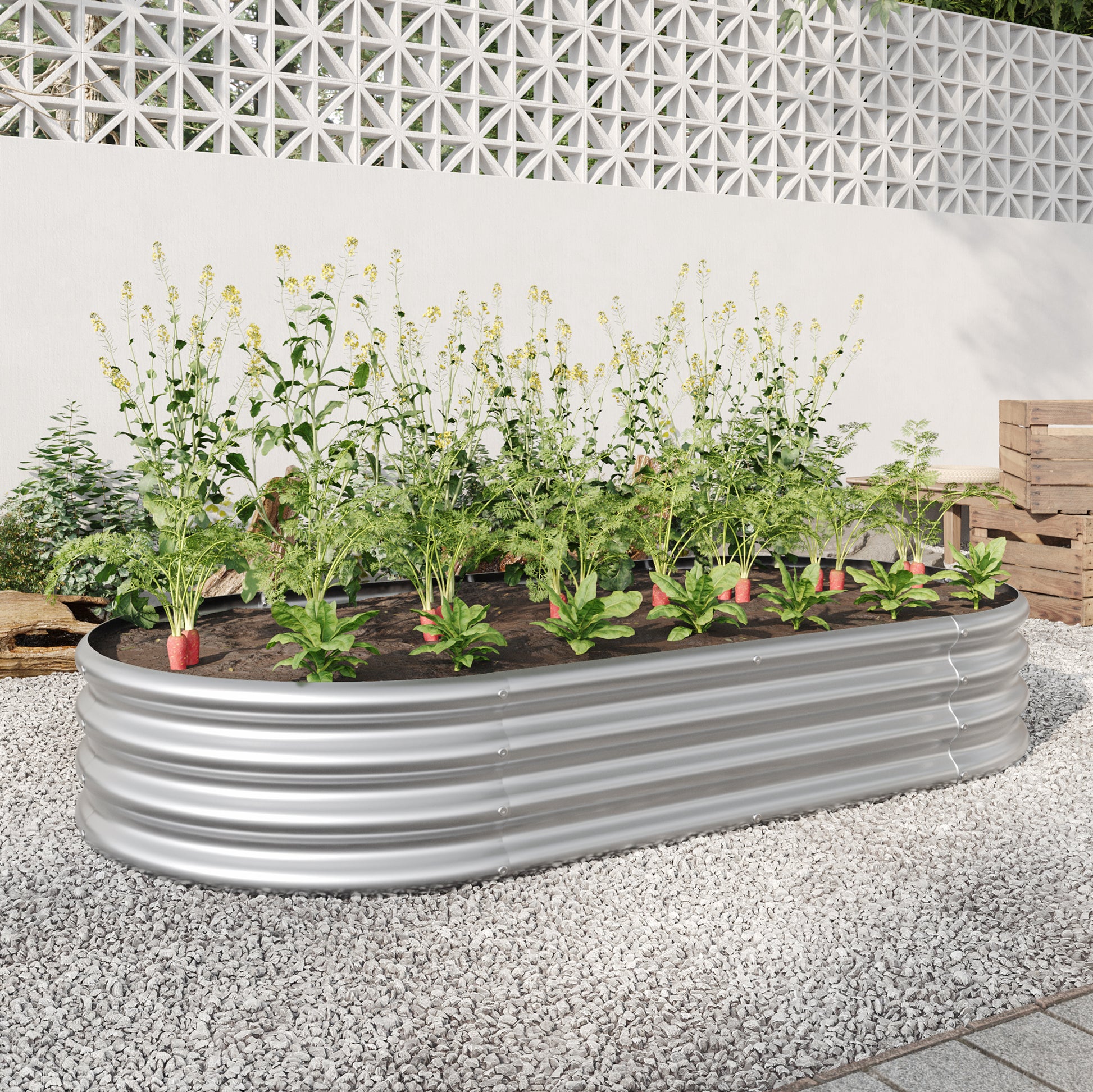 Oval-Shaped Large Metal Raised Garden Bed Herbs and Vegetable Planter_7