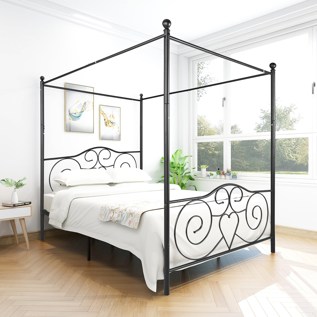 Vintage Queen-Sized Canopy Style Bedframe with Rustic Head and Foot Board_2