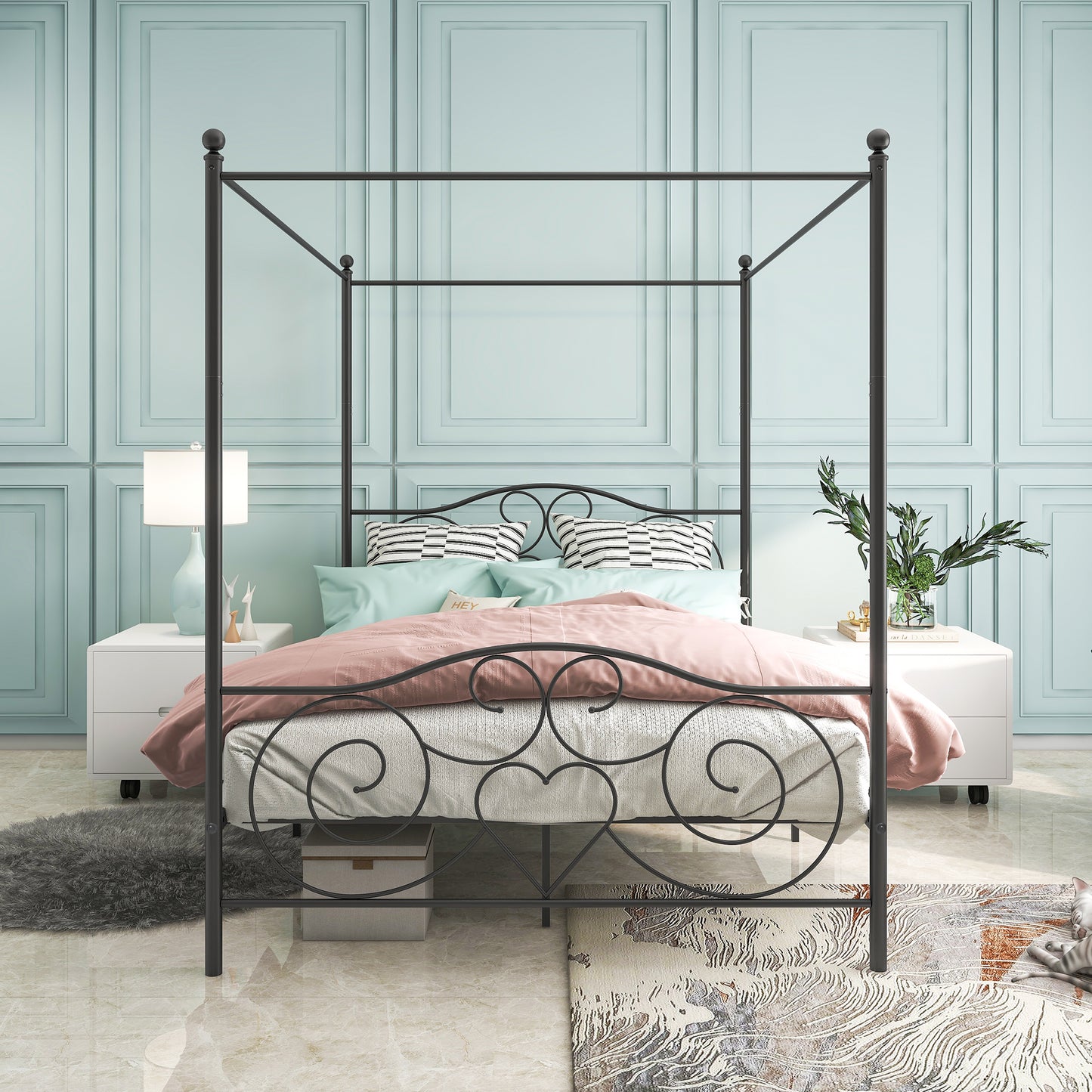 Vintage Queen-Sized Canopy Style Bedframe with Rustic Head and Foot Board_1