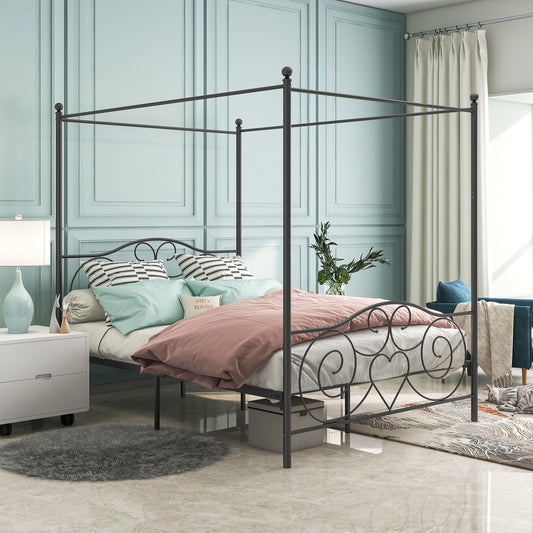 Vintage Queen-Sized Canopy Style Bedframe with Rustic Head and Foot Board_0