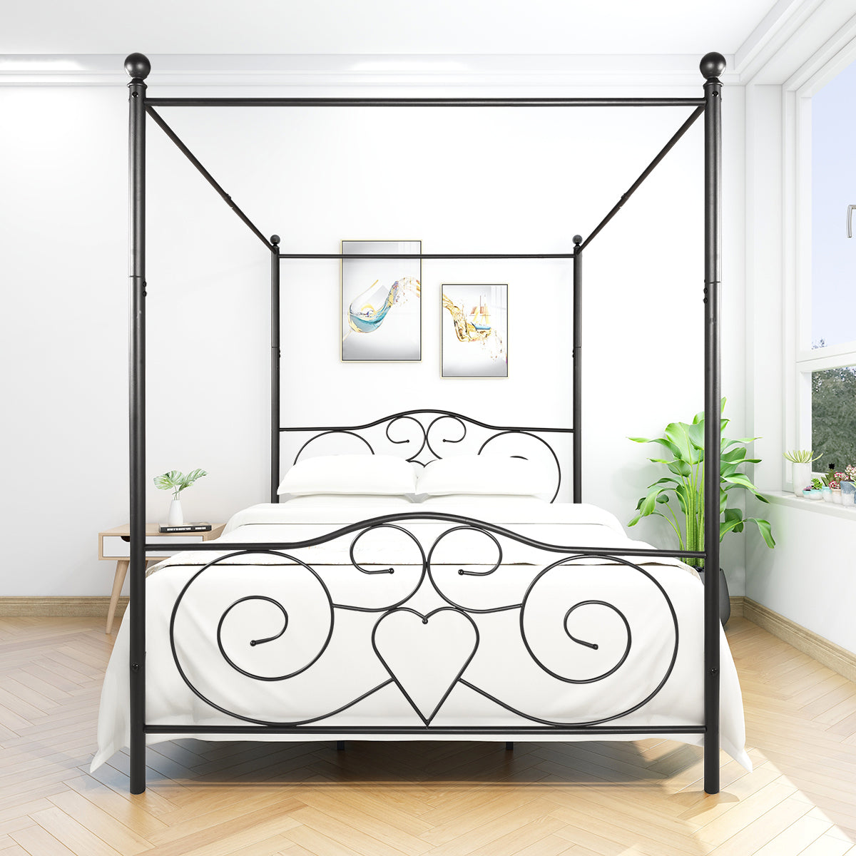 Vintage Queen-Sized Canopy Style Bedframe with Rustic Head and Foot Board_3