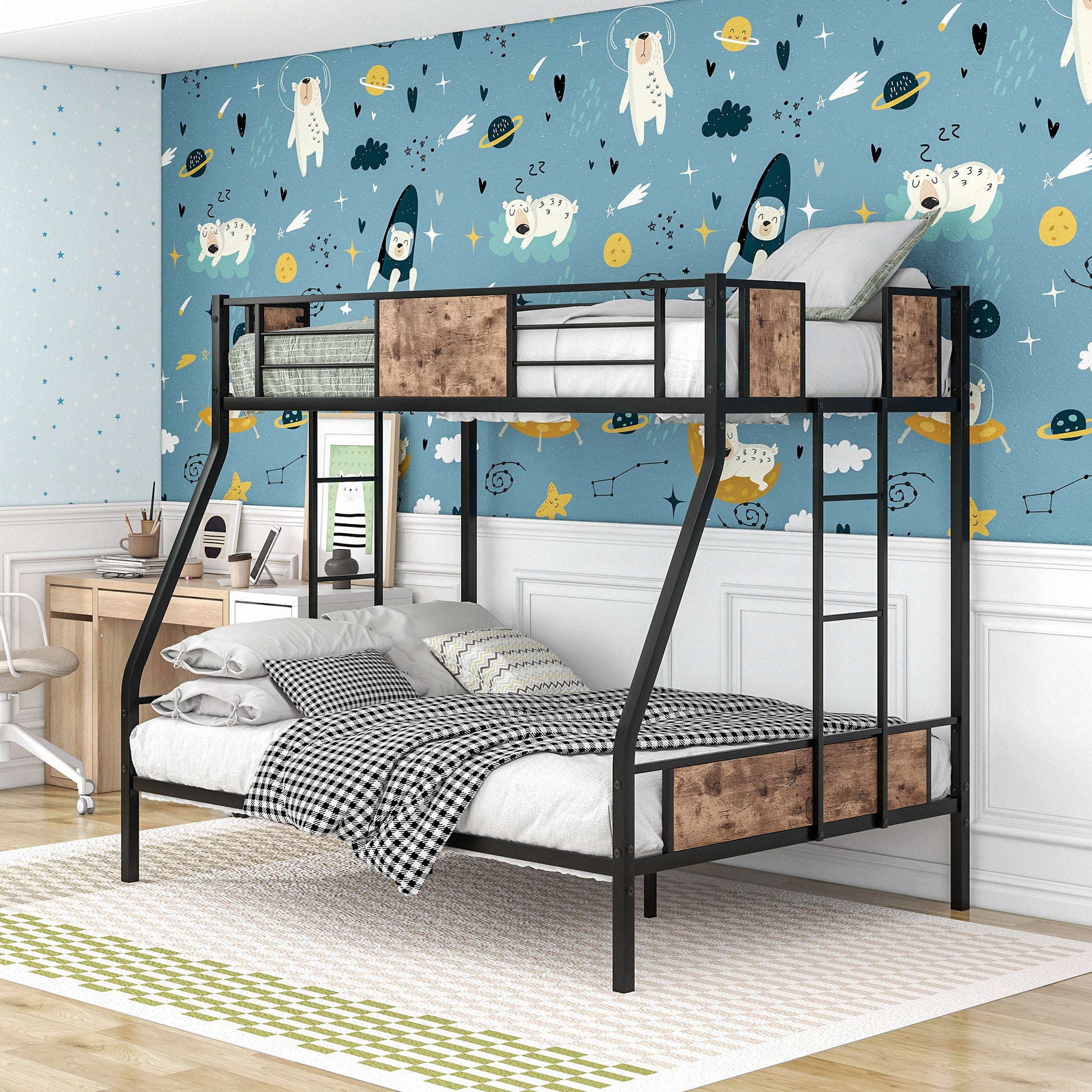 Space Saving Easy Assembly Twin Sized Metal Bunk Bedframe with Ladder and Rail_1
