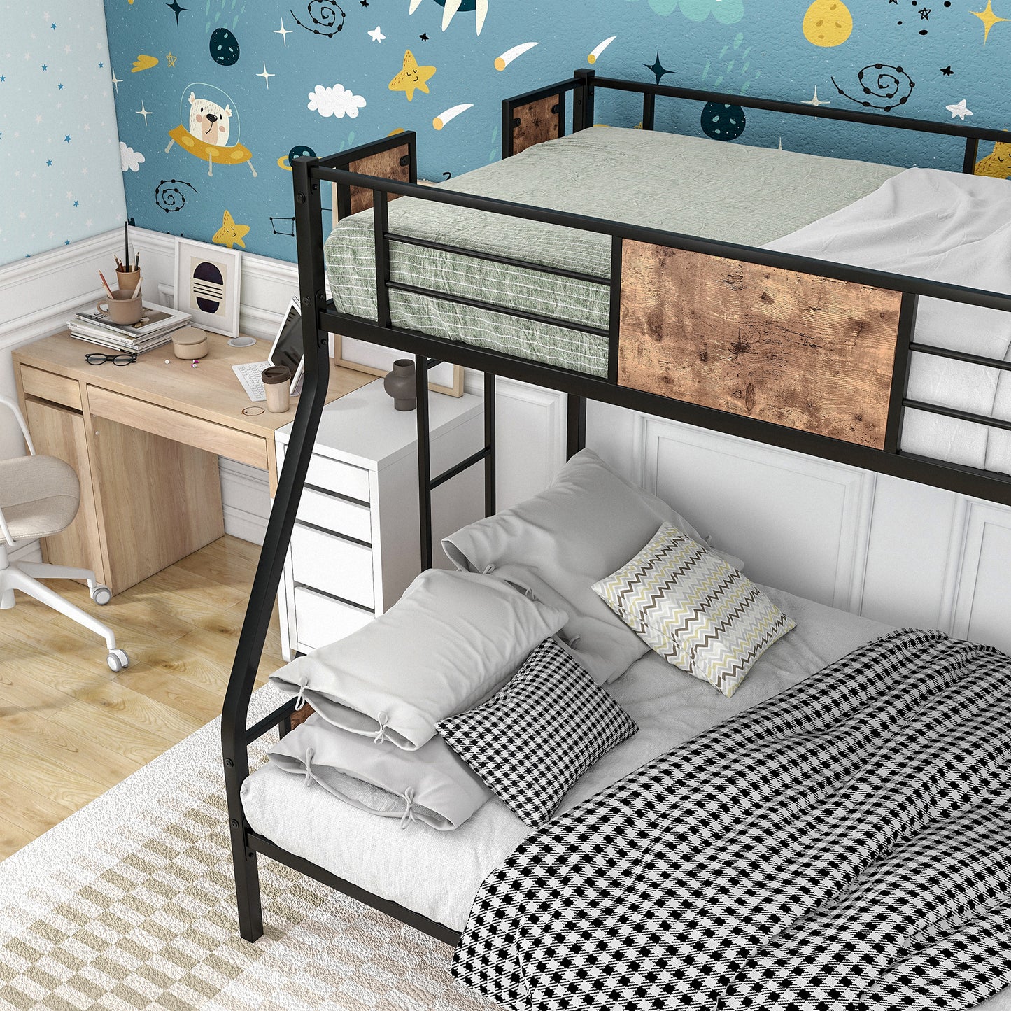 Space Saving Easy Assembly Twin Sized Metal Bunk Bedframe with Ladder and Rail_3
