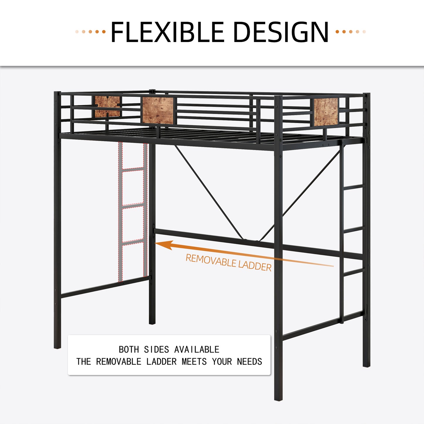 Easy Assembly Twin Sized Full Metal Loft Bedframe with Stairs and Rail_2