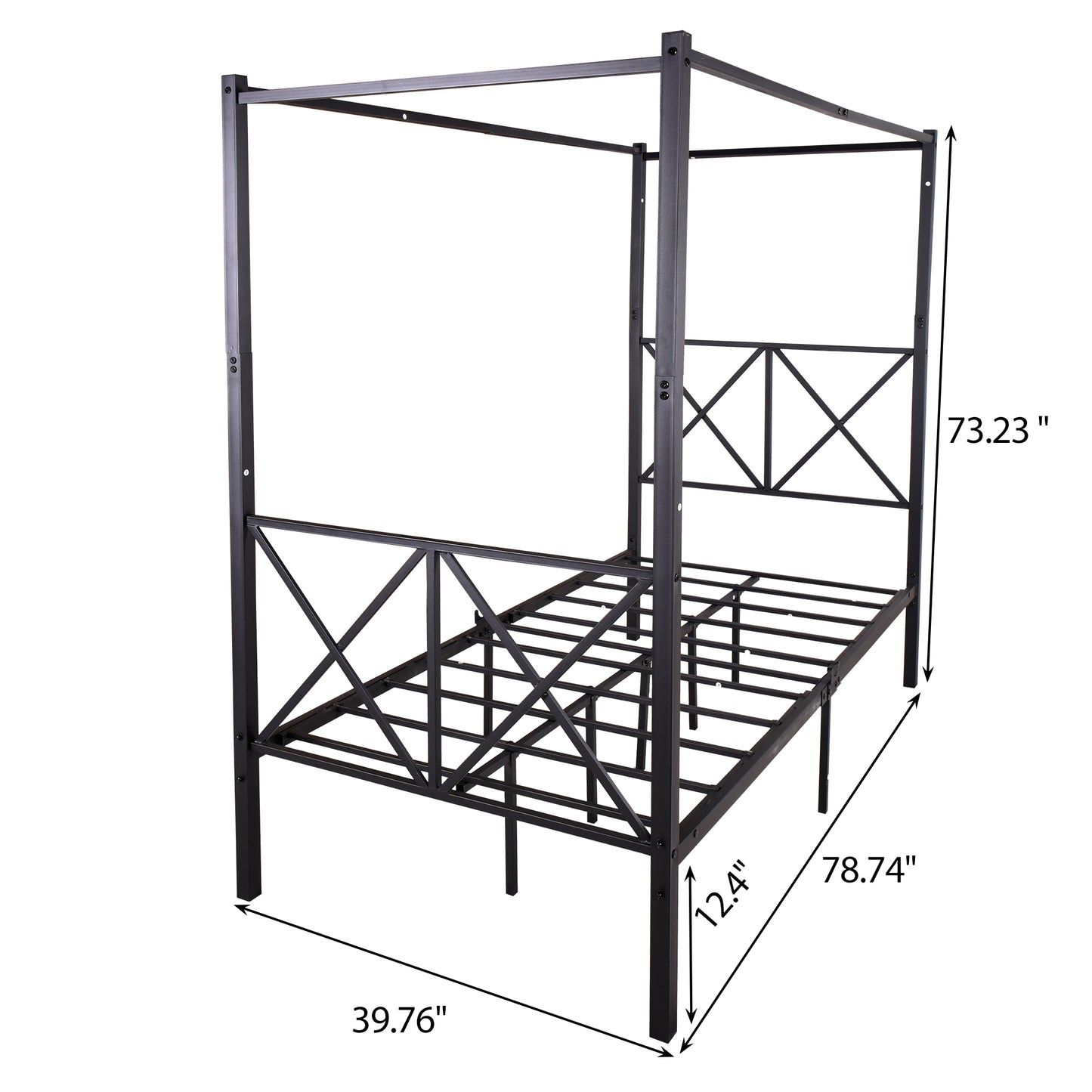 X Shaped Twin-Sized Full Metal Canopy Style Platform Bed Frame- Black_4