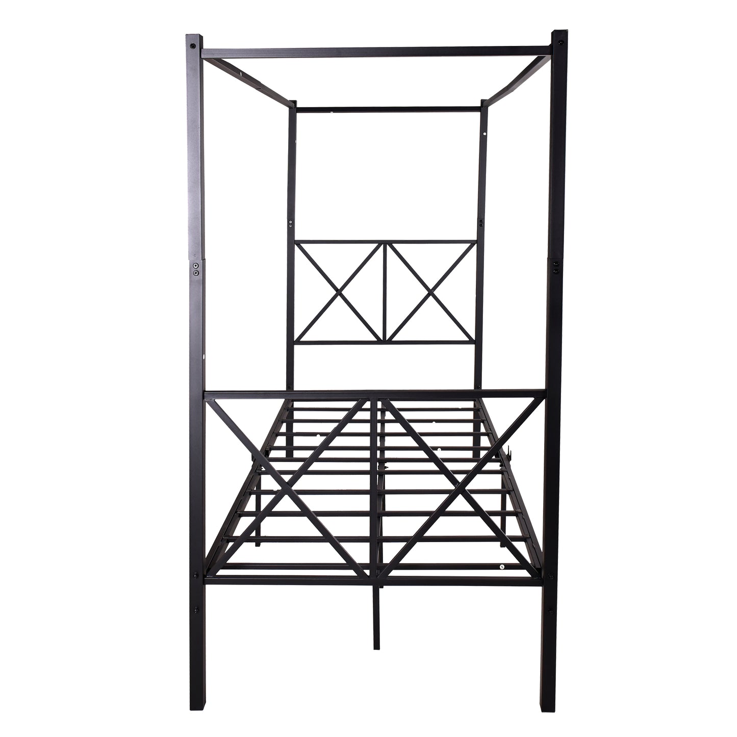 X Shaped Twin-Sized Full Metal Canopy Style Platform Bed Frame- Black_3