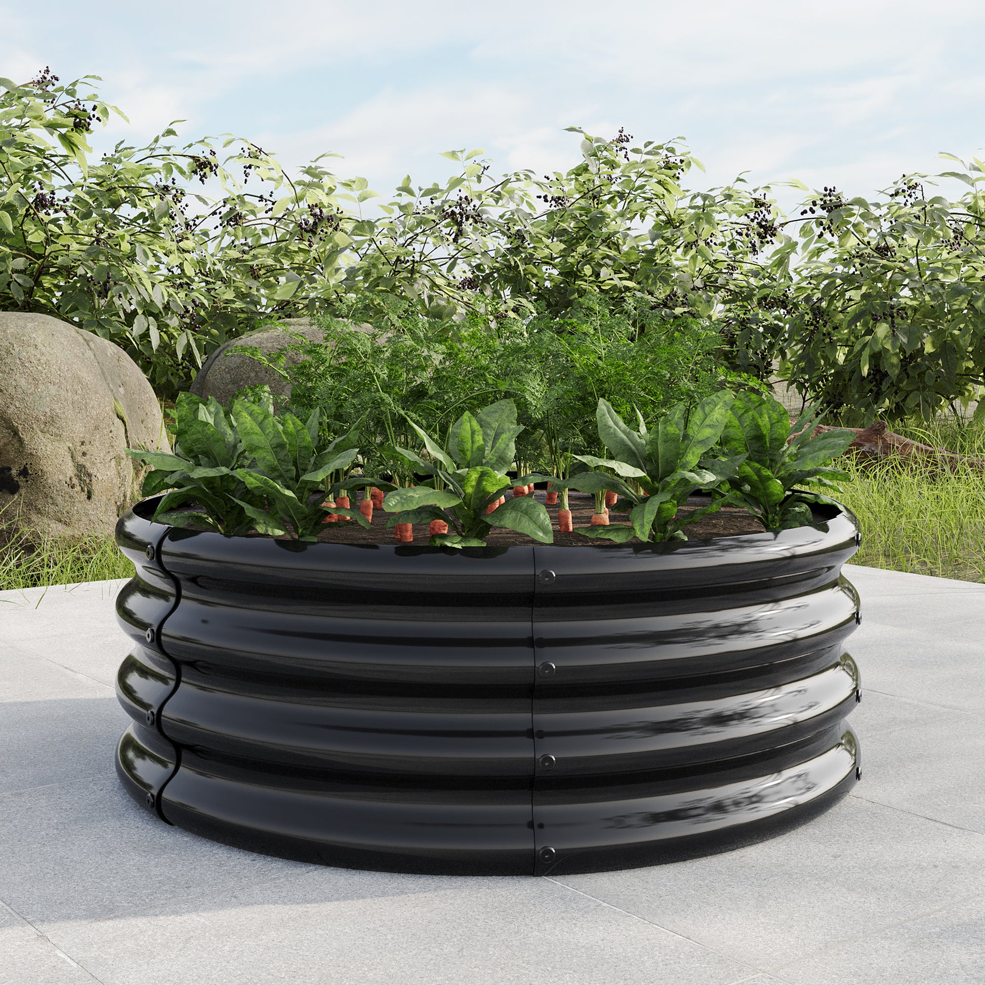 Tall and Round Raised Planter Outdoor Garden Herbs and Vegetable Bed- Black_4