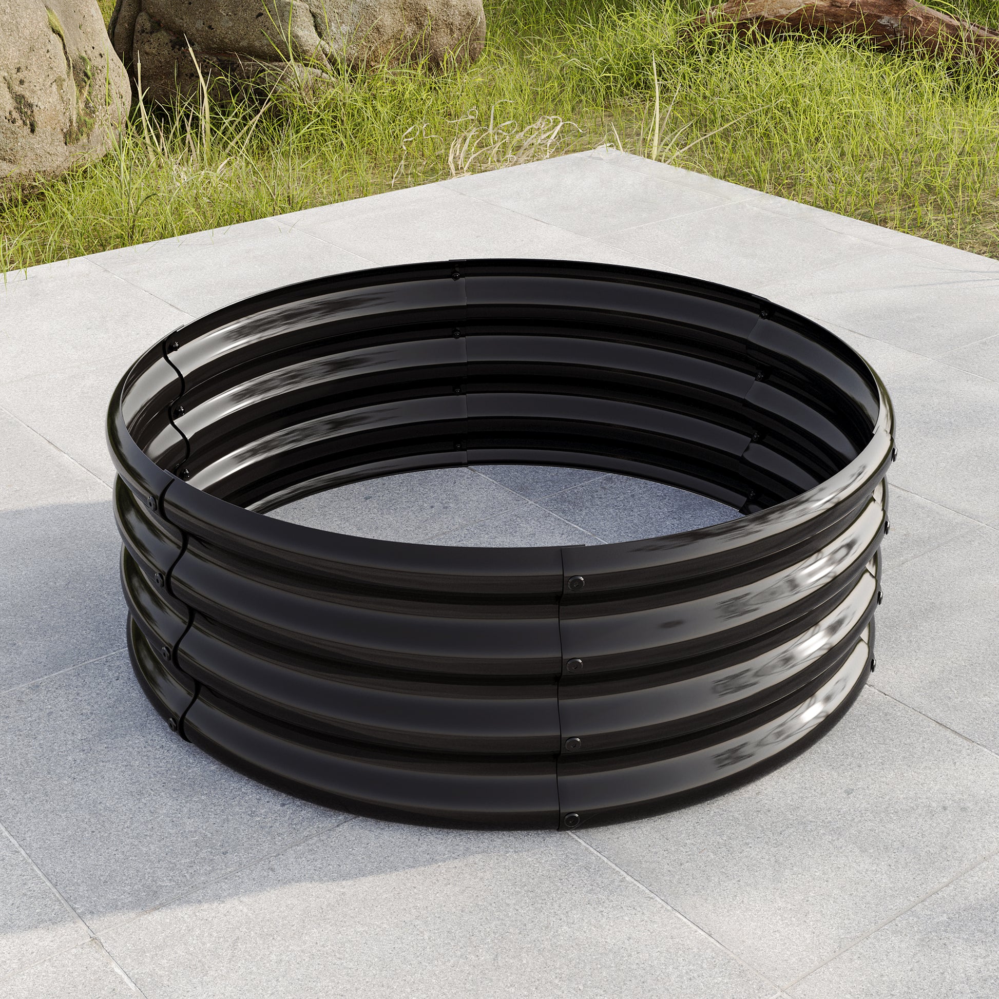 Tall and Round Raised Planter Outdoor Garden Herbs and Vegetable Bed- Black_3
