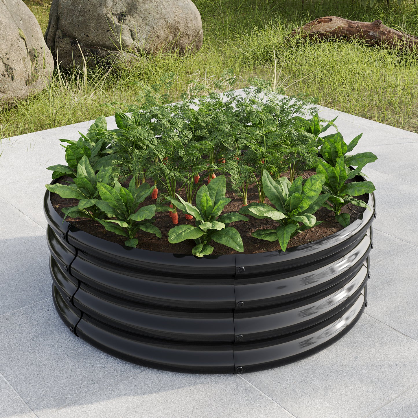 Tall and Round Raised Planter Outdoor Garden Herbs and Vegetable Bed- Black_0