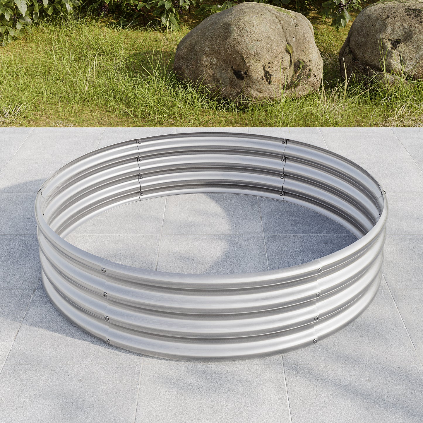 Tall and Round Raised Planter Outdoor Garden Herbs and Vegetable Bed- Silver_2