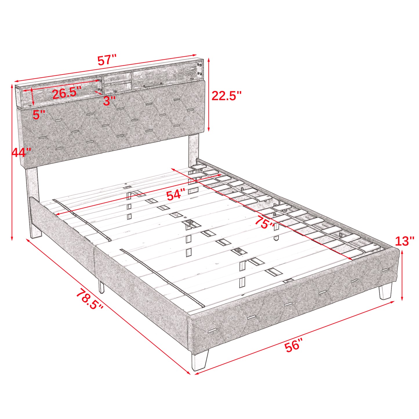 Full-Sized Heavy-Duty Platform Bedframe with Upholstered Headboard- Grey_10