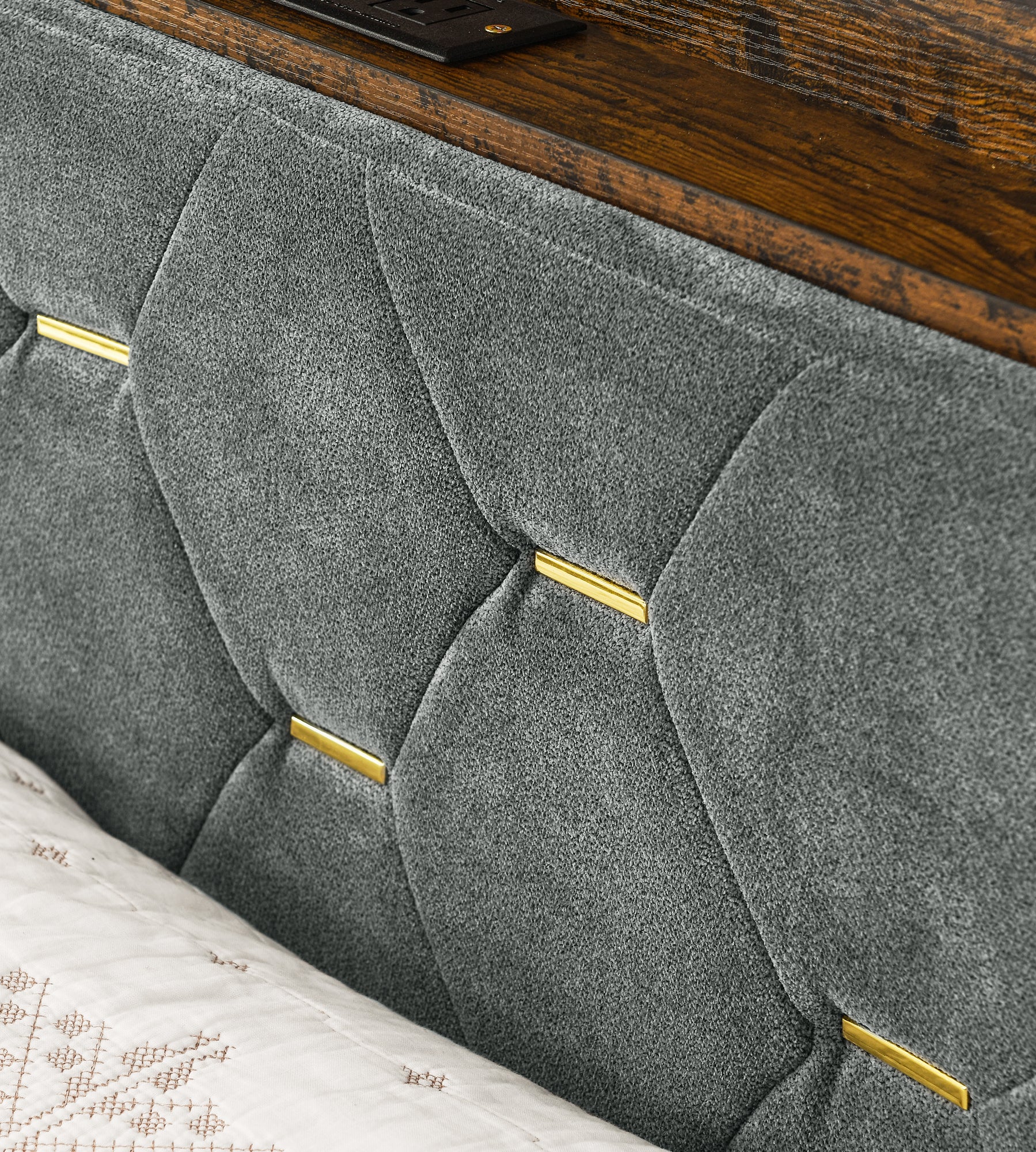 Full-Sized Heavy-Duty Platform Bedframe with Upholstered Headboard- Grey_5