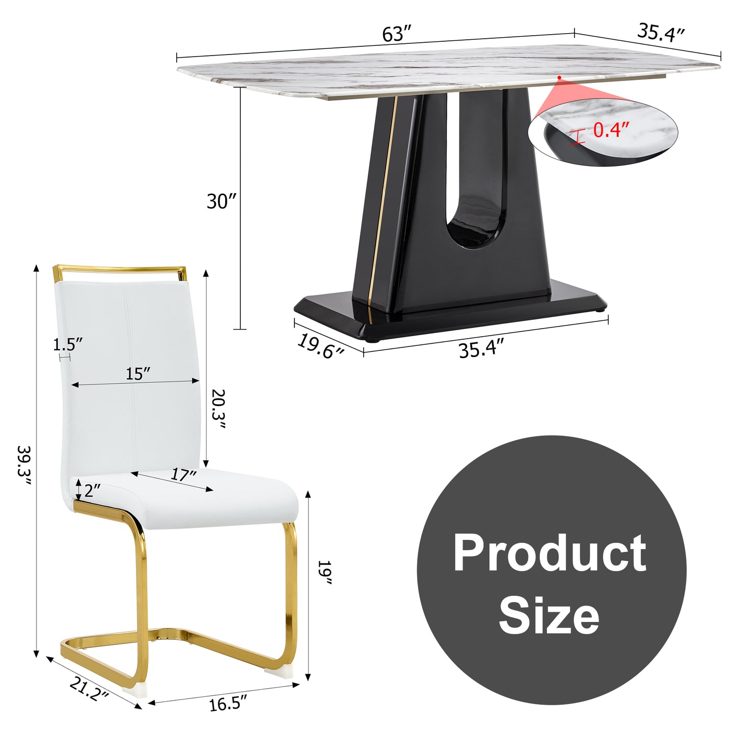 Rectangular Marble Designed Table and Gold Plated White Dining Chair Set- 4 Seater_16