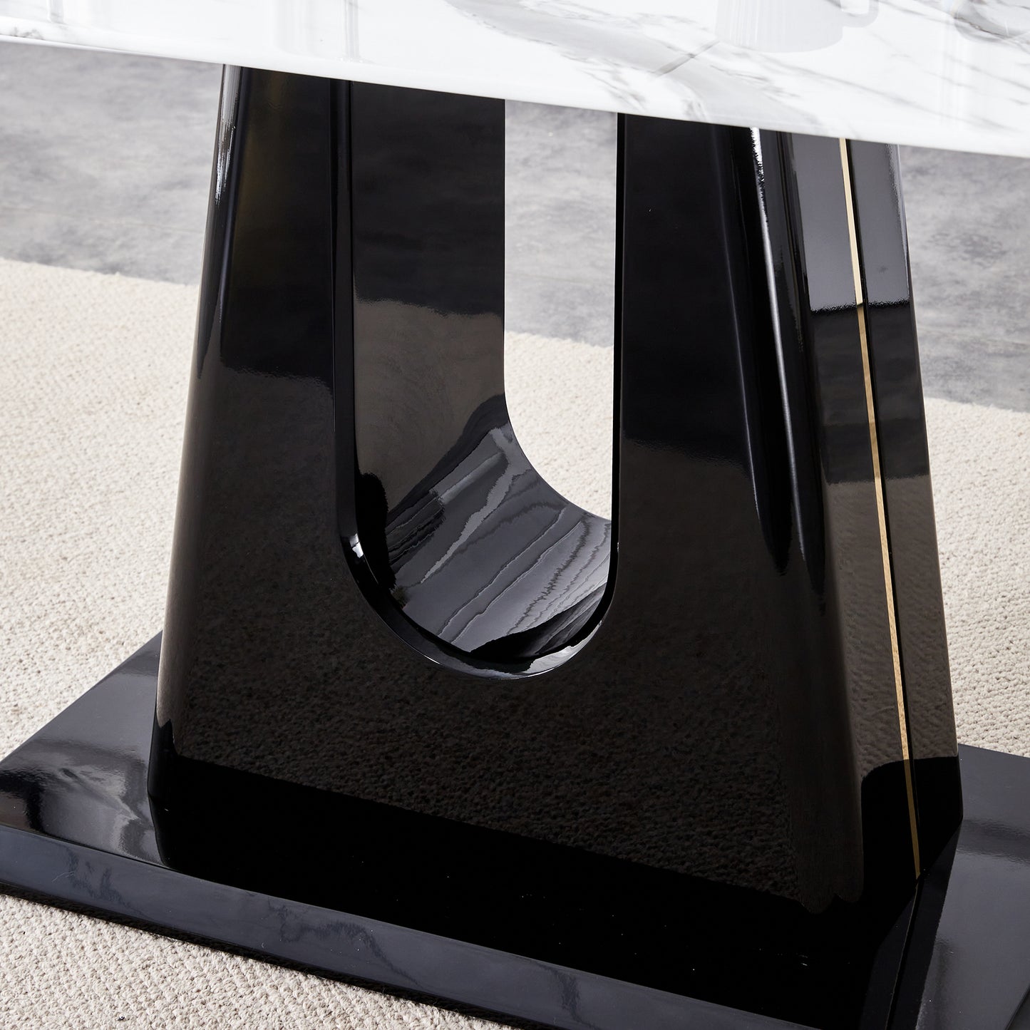 Rectangular Marble Designed Table and Gold Plated Dining Chair Set- 4 Seater, White+Black_3